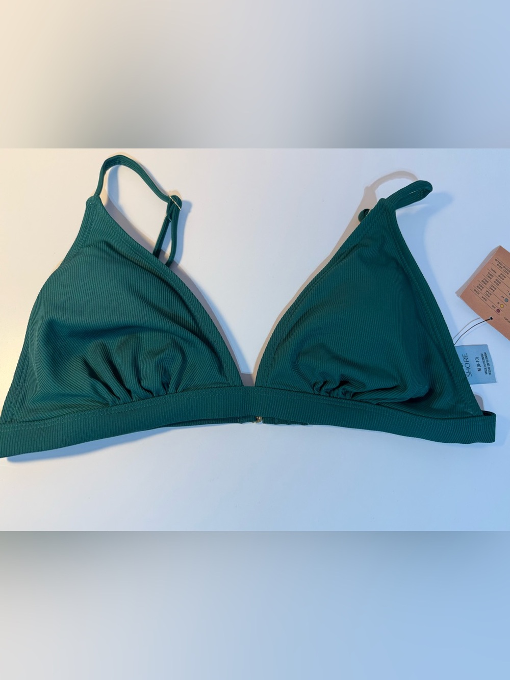 Shade and shore Green Ribbed Triangle Bikini Top new with tags